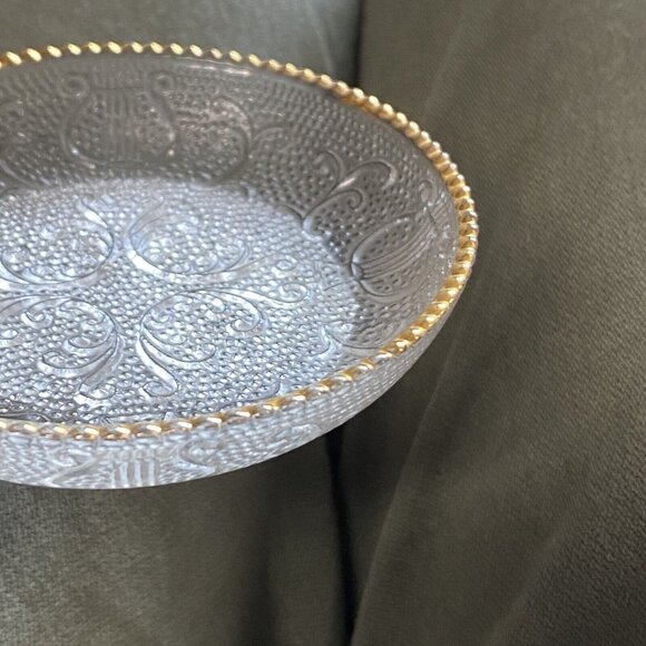 Vintage Jeannette Harp Glass Coaster with Gold Beaded Trim Single Retro - Picture 3 of 6